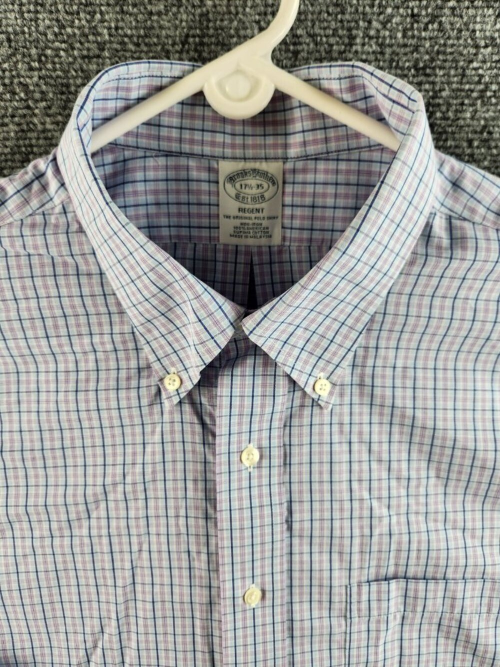 Brooks Brothers Long Sleeve 17.5 35 Regent Purple Blue Button Up Shirt Cotton
